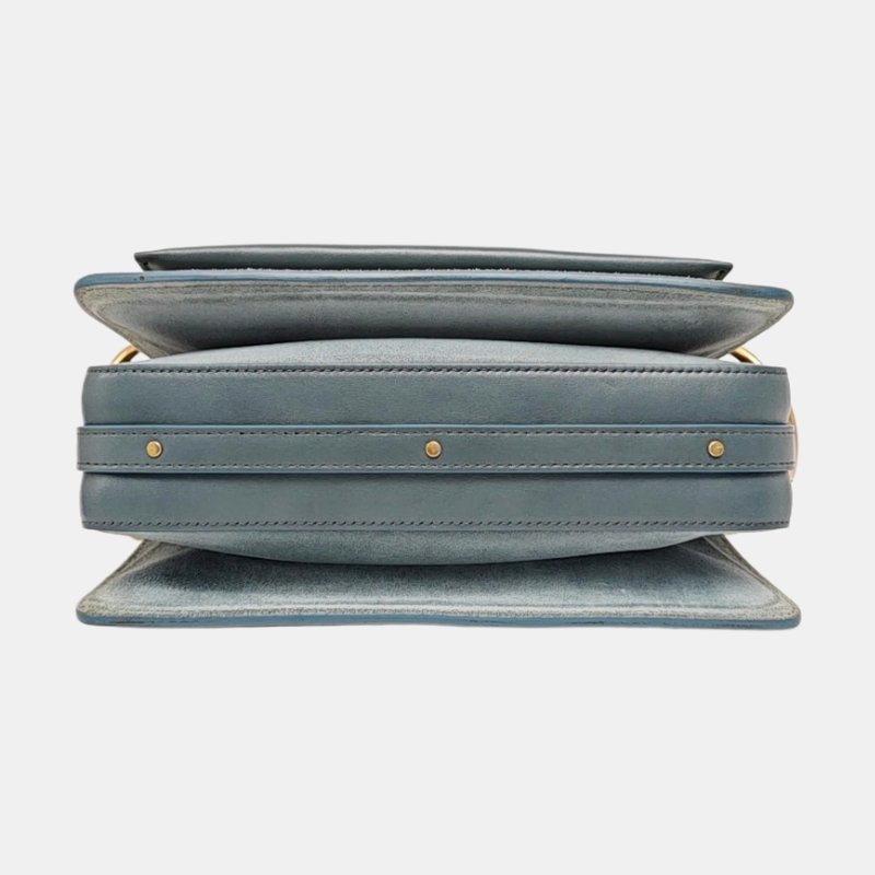 Chloé Roy 藍色牛皮鉚釘單肩包斜挎包 金色五金 2條可拆卸肩帶-5