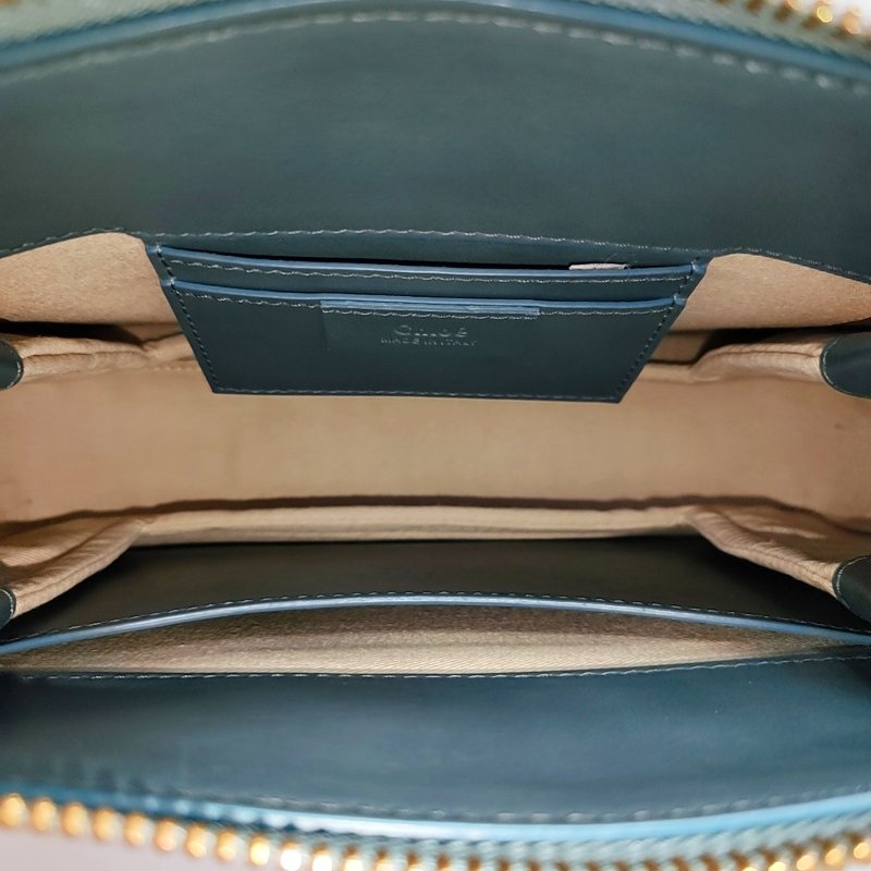 Chloé Roy 藍色牛皮鉚釘單肩包斜挎包 金色五金 2條可拆卸肩帶-6