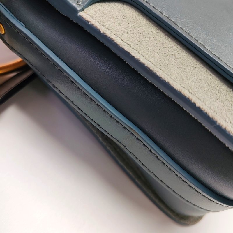 Chloé Roy 藍色牛皮鉚釘單肩包斜挎包 金色五金 2條可拆卸肩帶-9