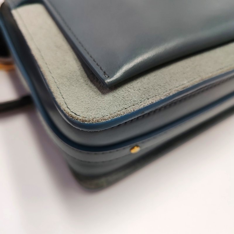 Chloé Roy 藍色牛皮鉚釘單肩包斜挎包 金色五金 2條可拆卸肩帶-10