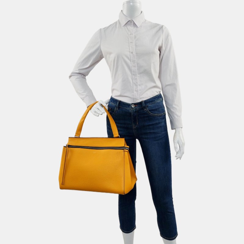 CELINE EDGE 中號 黃色牛皮單肩包手提包 銀色五金-1