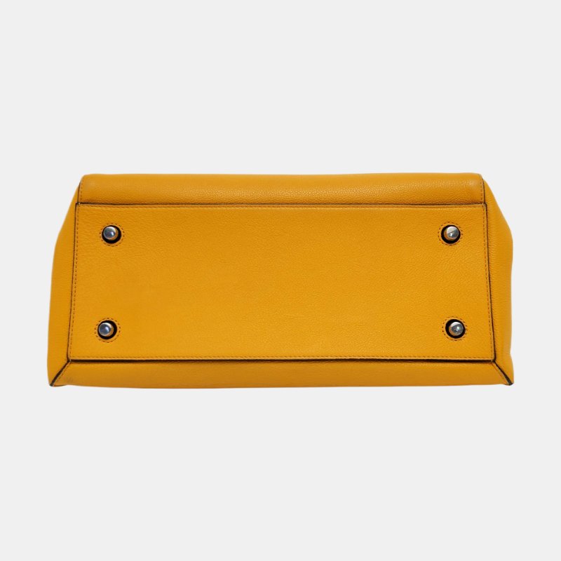 CELINE EDGE 中號 黃色牛皮單肩包手提包 銀色五金-5