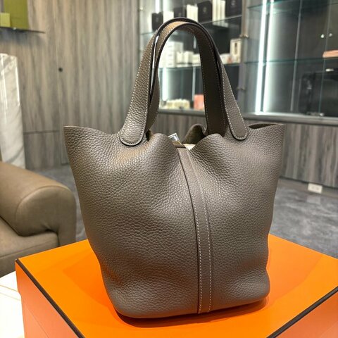 *SHIHNA名牌精品*HERMÈS 菜籃子 Picotin 大象灰銀 22cm Y刻