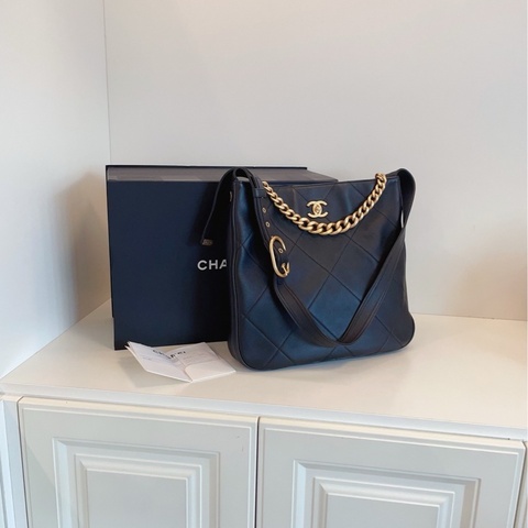 【閒置帶票🆕】Chanel 21k 黑金小牛皮hobo 嬉皮包 手提包 斜挎包 單肩包