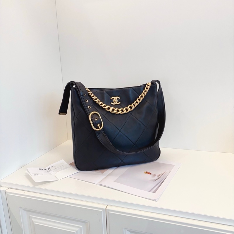 【閒置帶票🆕】Chanel 21k 黑金小牛皮hobo 嬉皮包 手提包 斜挎包 單肩包-1