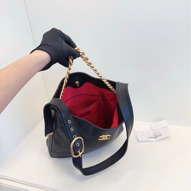 【閒置帶票🆕】Chanel 21k 黑金小牛皮hobo 嬉皮包 手提包 斜挎包 單肩包-7