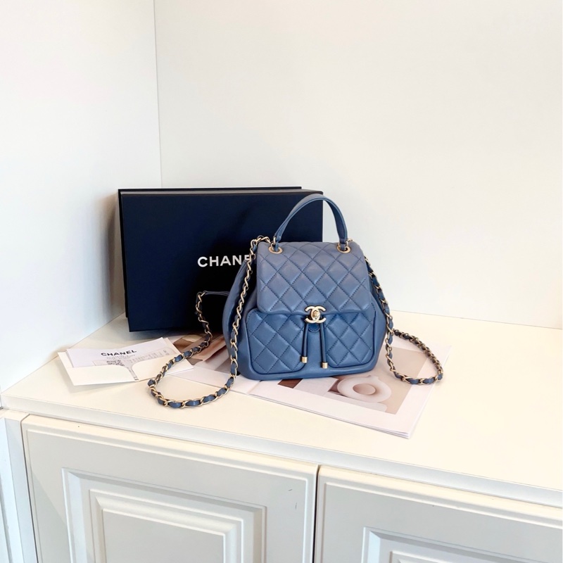 【全新帶膜🆕24年帶票】Chanel  23k 霧霾藍金扣小書包 鏈條雙肩包-0