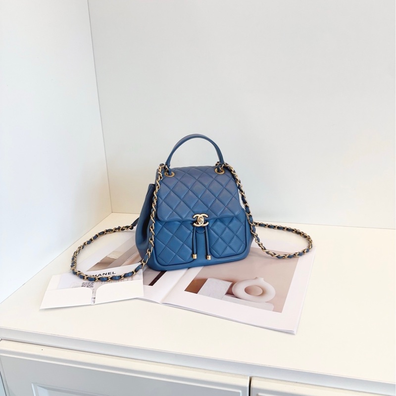 【全新帶膜🆕24年帶票】Chanel  23k 霧霾藍金扣小書包 鏈條雙肩包-1
