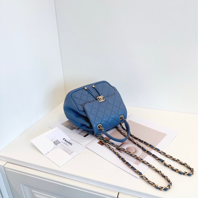 【全新帶膜🆕24年帶票】Chanel  23k 霧霾藍金扣小書包 鏈條雙肩包-5