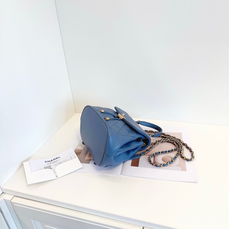 【全新帶膜🆕24年帶票】Chanel  23k 霧霾藍金扣小書包 鏈條雙肩包-6