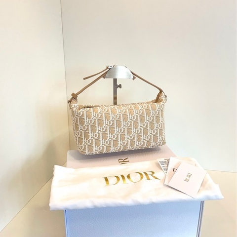 【全新全套🆕】Dior Travel Nomad 奶茶色帆布刺繡飯盒包 中號 手提包
