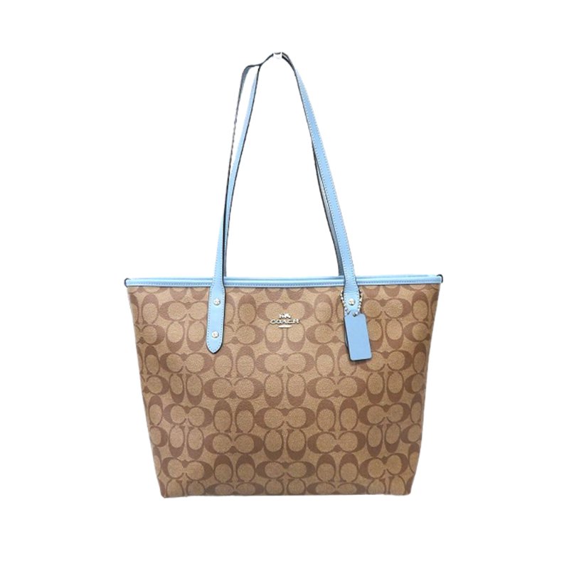 【COACH】馬車LOGO PVC皮革托特包-卡其藍-0