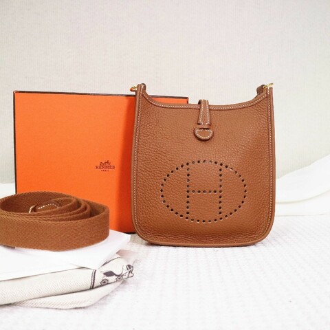 HERMES 愛馬仕 mini Evelyne16 37/GOLD/金棕+金扣