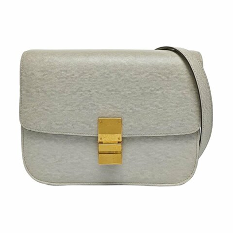 CELINE CLASSIC BOX中號淺灰色牛皮豆腐包斜挎包單肩包金色五金可拆卸肩帶