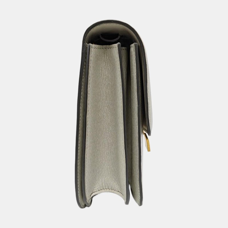 CELINE CLASSIC BOX中號淺灰色牛皮豆腐包斜挎包單肩包金色五金可拆卸肩帶-3