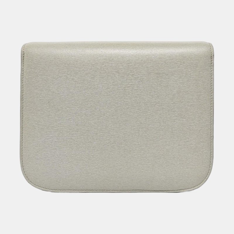 CELINE CLASSIC BOX中號淺灰色牛皮豆腐包斜挎包單肩包金色五金可拆卸肩帶-4