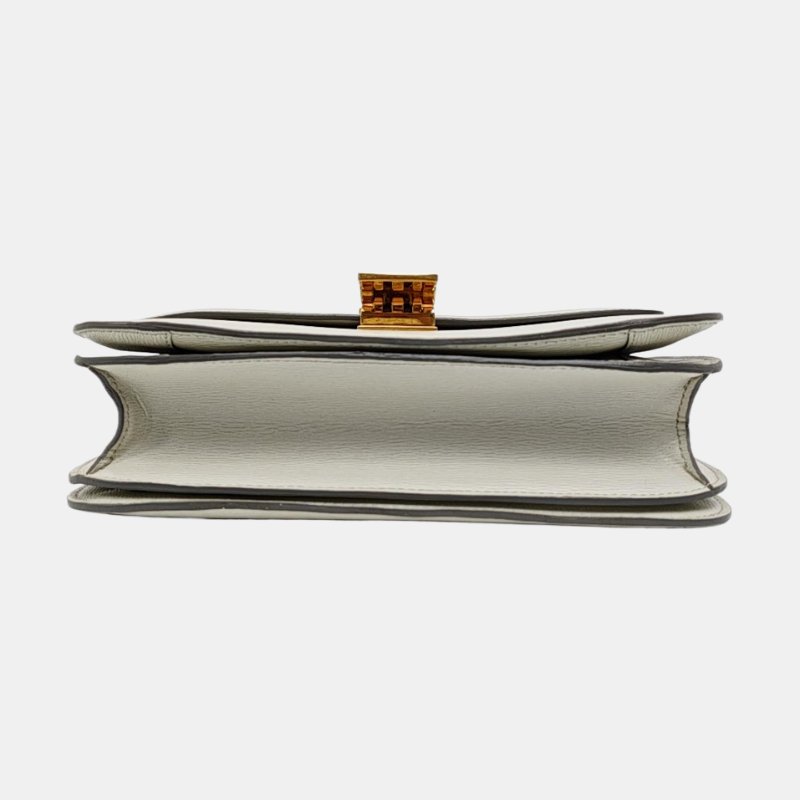 CELINE CLASSIC BOX中號淺灰色牛皮豆腐包斜挎包單肩包金色五金可拆卸肩帶-5