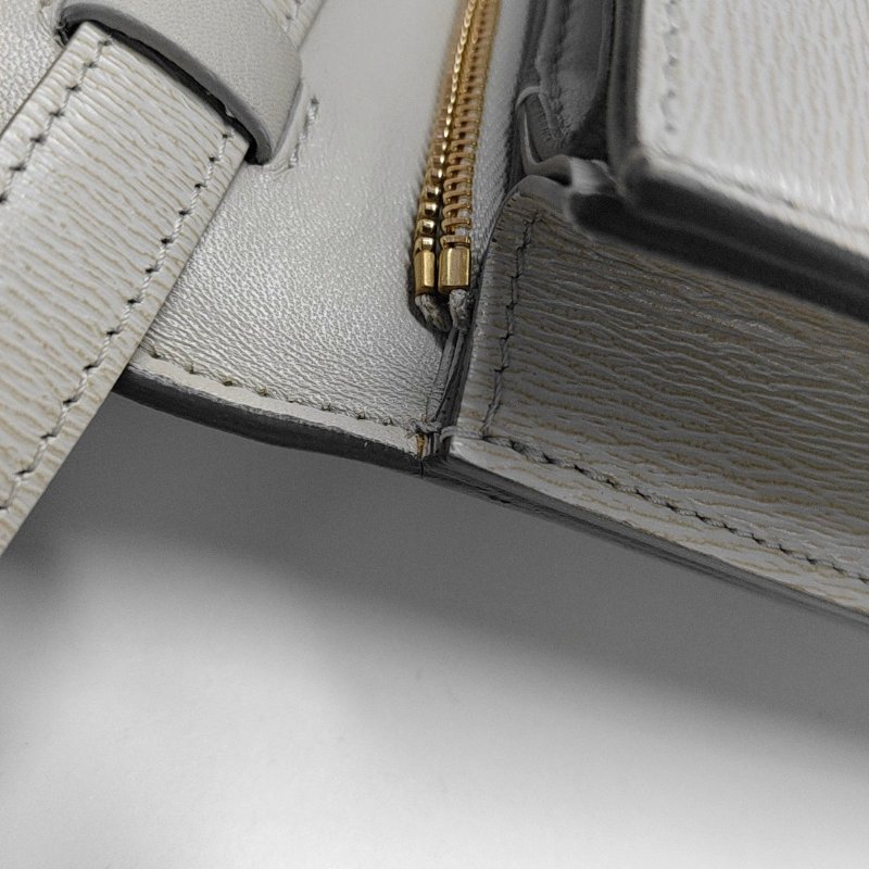 CELINE CLASSIC BOX中號淺灰色牛皮豆腐包斜挎包單肩包金色五金可拆卸肩帶-8