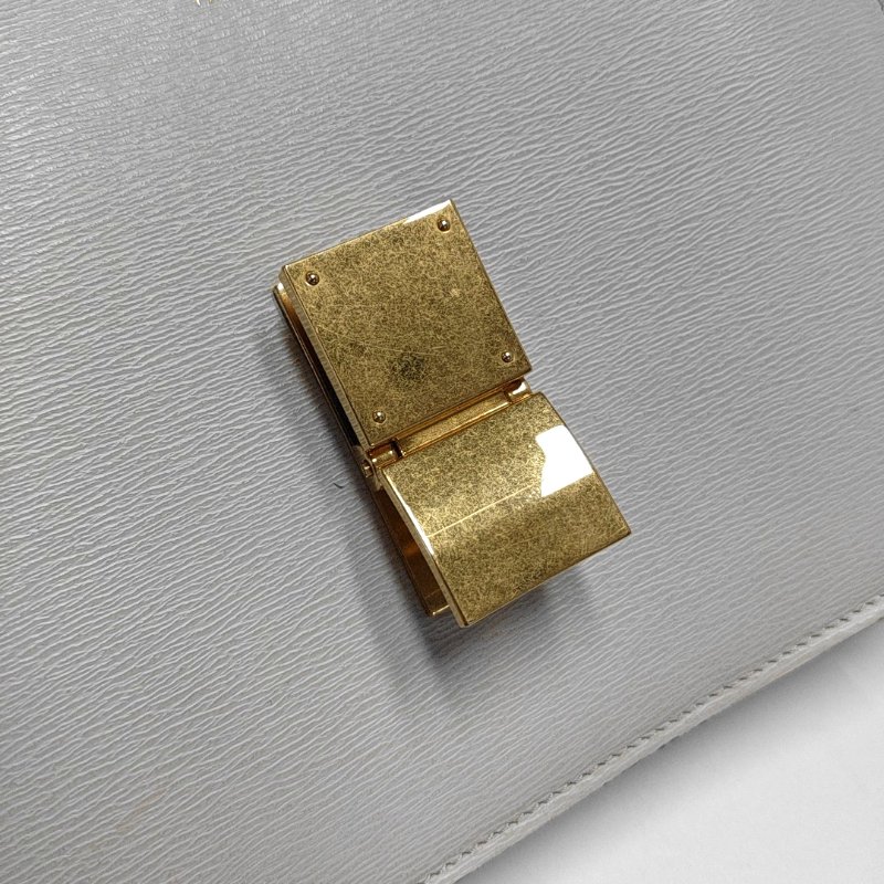 CELINE CLASSIC BOX中號淺灰色牛皮豆腐包斜挎包單肩包金色五金可拆卸肩帶-9
