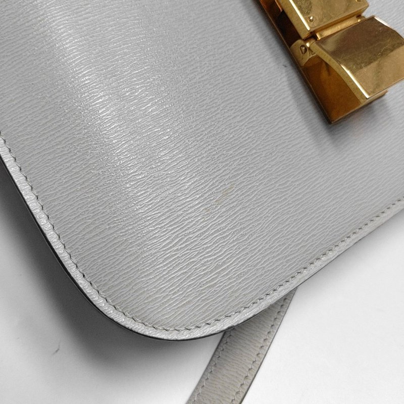 CELINE CLASSIC BOX中號淺灰色牛皮豆腐包斜挎包單肩包金色五金可拆卸肩帶-10