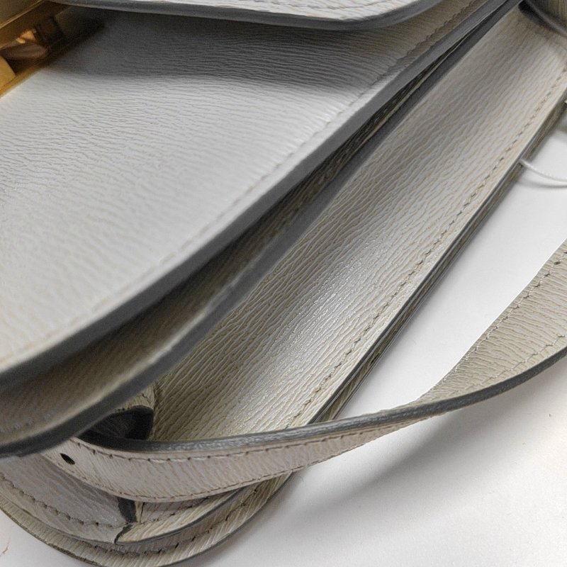 CELINE CLASSIC BOX中號淺灰色牛皮豆腐包斜挎包單肩包金色五金可拆卸肩帶-11