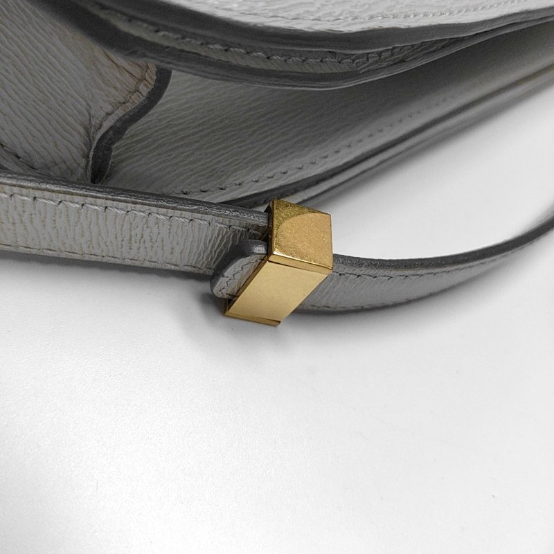 CELINE CLASSIC BOX中號淺灰色牛皮豆腐包斜挎包單肩包金色五金可拆卸肩帶-13