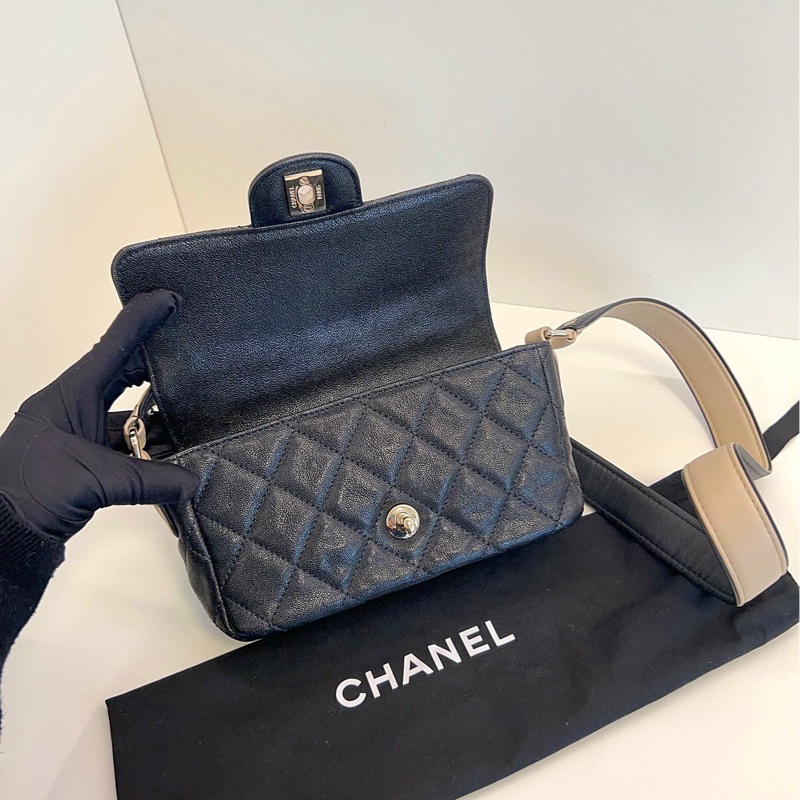 【99新🆕】Chanel 21C限量款黑金荔枝皮CF大mini 斜挎包 單肩包-8