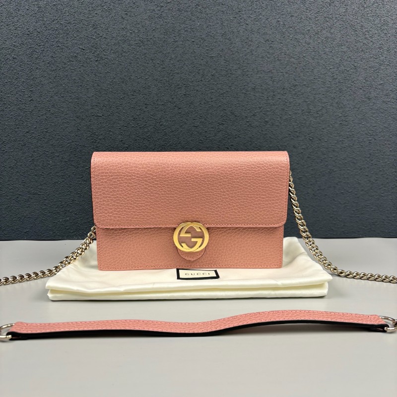 GUCCI 粉色woc鏈條斜背包-0