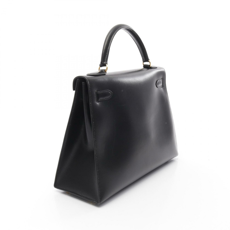 HERMES Box Calf皮革Kelly 32金扣手挽肩背兩用袋Noir-1