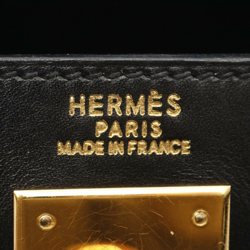 HERMES Box Calf皮革Kelly 32金扣手挽肩背兩用袋Noir-3