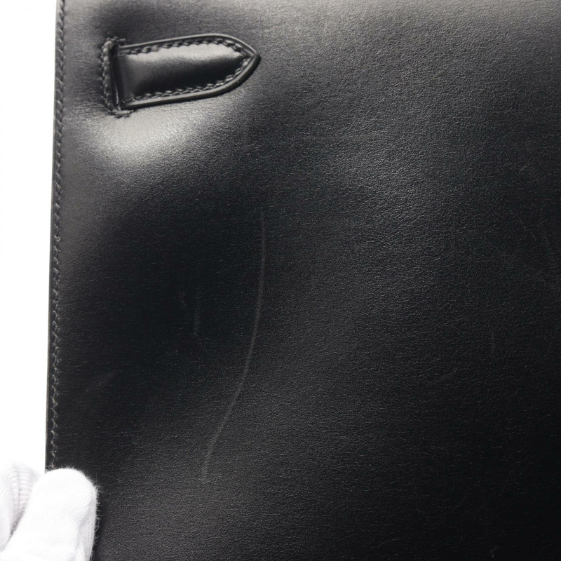 HERMES Box Calf皮革Kelly 32金扣手挽肩背兩用袋Noir-8
