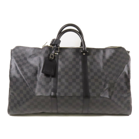 LOUIS VUITTON Damier Graphite Keepall 55銀扣手挽袋