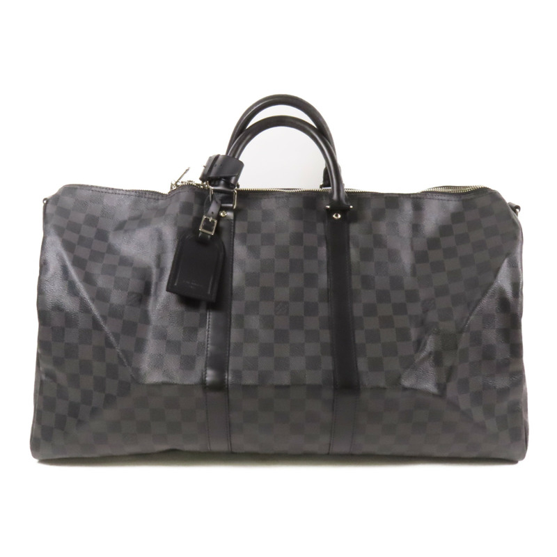 LOUIS VUITTON Damier Graphite Keepall 55銀扣手挽袋-0