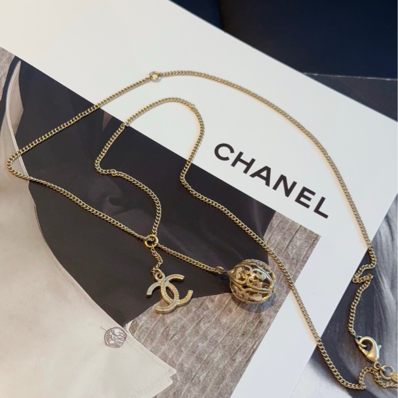 【99閒置新🆕】Chanel06p 淡金鏤空圓球 雙c logo 長項鍊/毛衣鏈-3