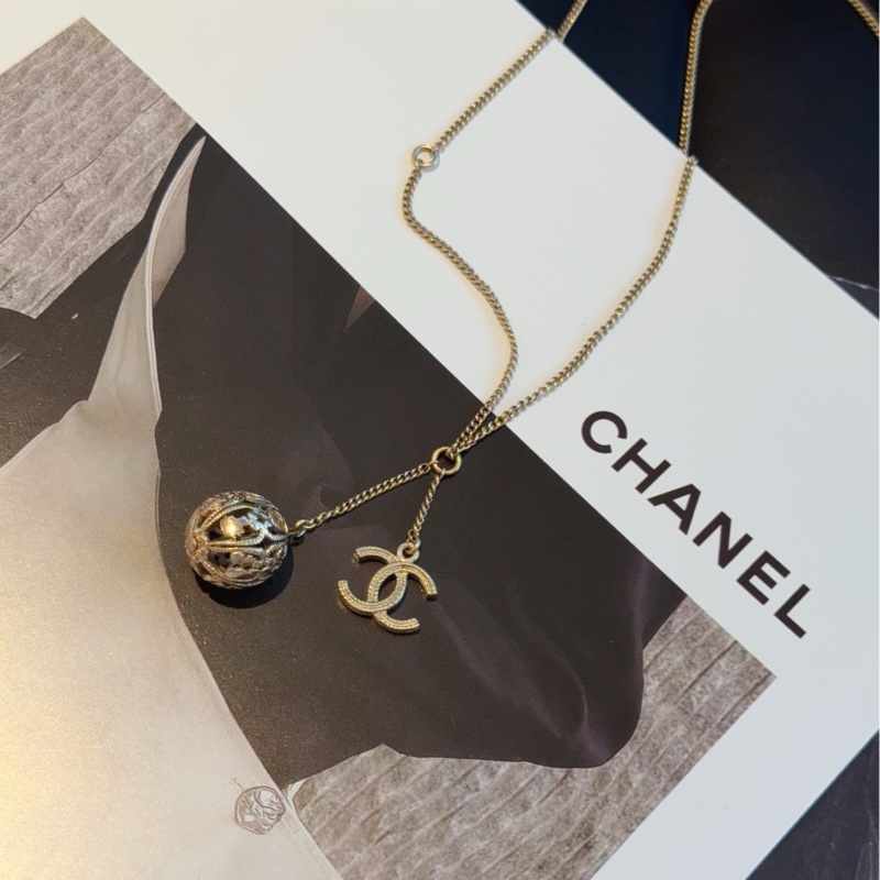 【99閒置新🆕】Chanel06p 淡金鏤空圓球 雙c logo 長項鍊/毛衣鏈-6