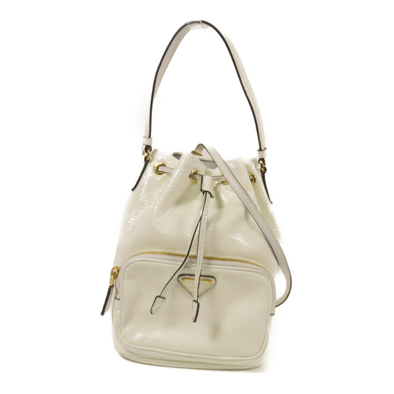 PRADA 漆皮皮革Duet NaplakBag金扣手挽肩背袋兩用袋-0