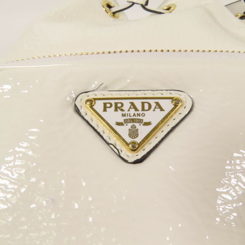 PRADA 漆皮皮革Duet NaplakBag金扣手挽肩背袋兩用袋-7