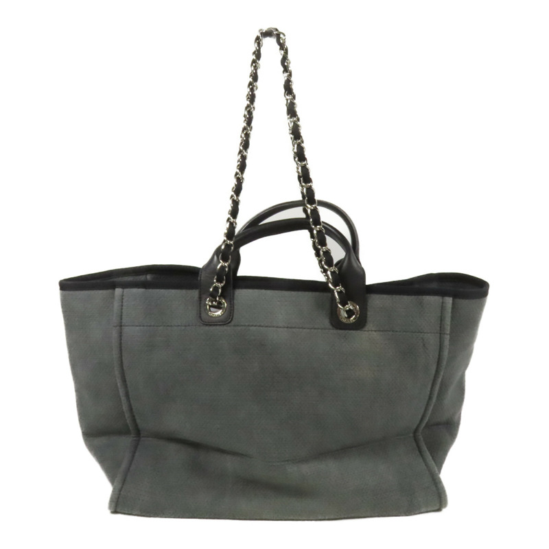 CHANEL 帆布Deauville Tote銀扣鏈帶手挽肩背兩用袋-1