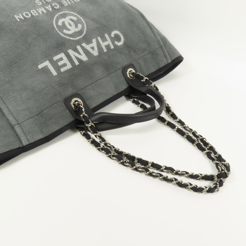 CHANEL 帆布Deauville Tote銀扣鏈帶手挽肩背兩用袋-4