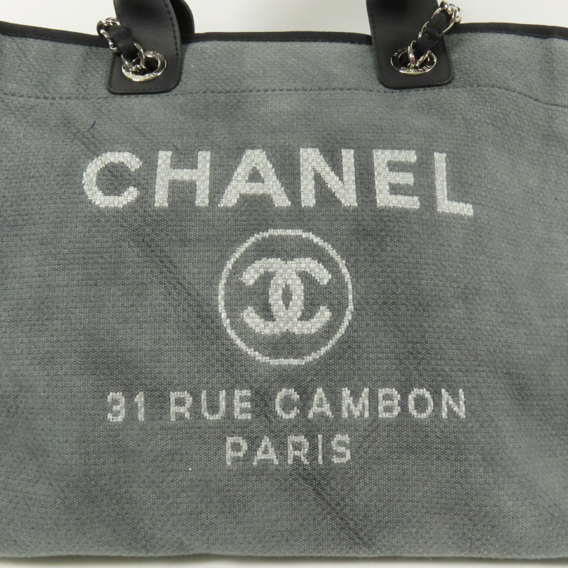 CHANEL 帆布Deauville Tote銀扣鏈帶手挽肩背兩用袋-6