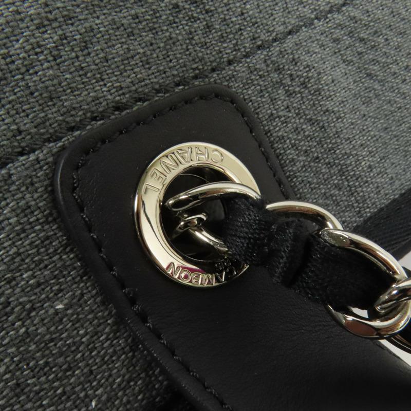 CHANEL 帆布Deauville Tote銀扣鏈帶手挽肩背兩用袋-7