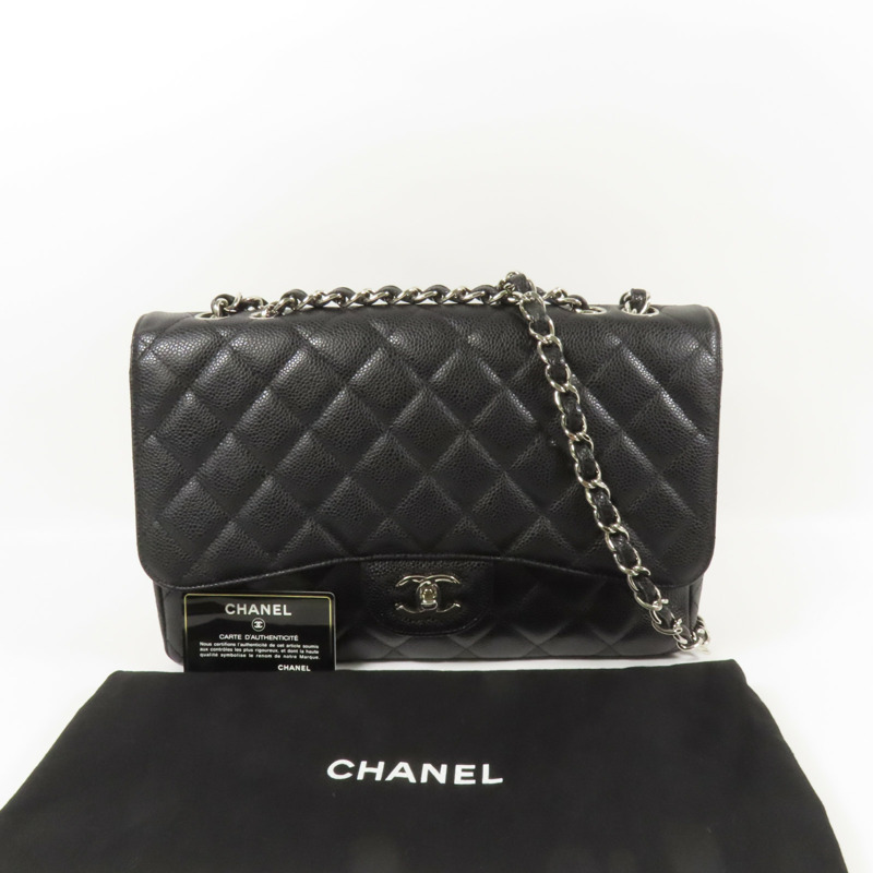 CHANEL 牛皮皮革Large Classic銀扣鏈帶肩背袋-10
