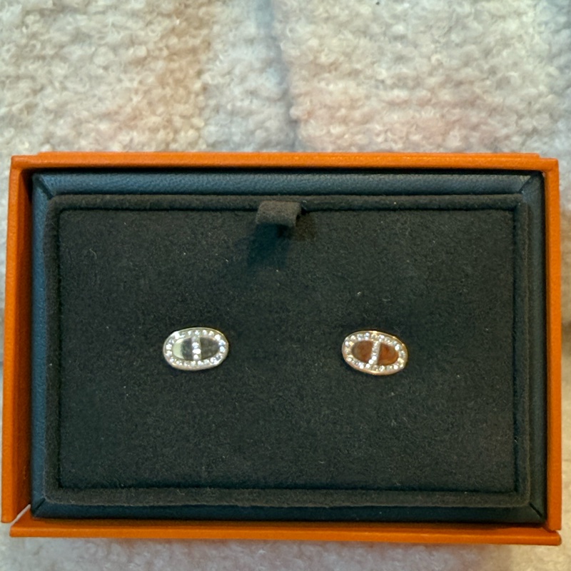 Hermes玫瑰金豬鼻鑽石耳環/Chaine D'ancre Contour Stud Earrings-4