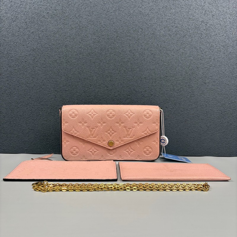 LV路易威登 粉色全皮壓花三合一鏈條包-0