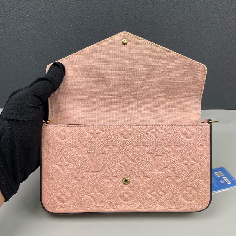 LV路易威登 粉色全皮壓花三合一鏈條包-7