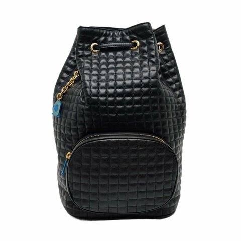 CELINE C CHARM黑色牛皮絎縫單肩包雙肩包 金色五金 9.8新