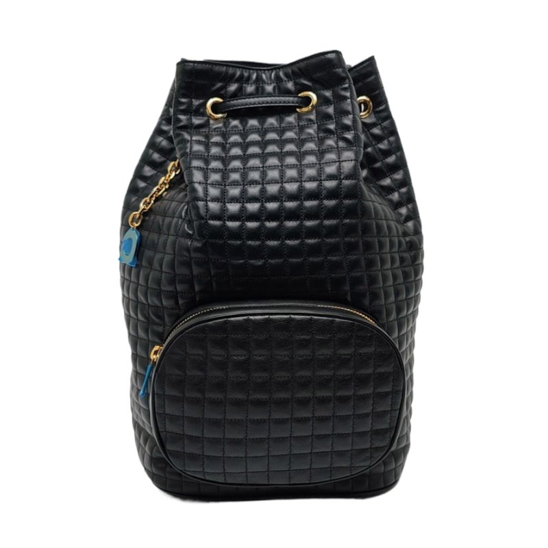 CELINE C CHARM黑色牛皮絎縫單肩包雙肩包 金色五金 9.8新-0