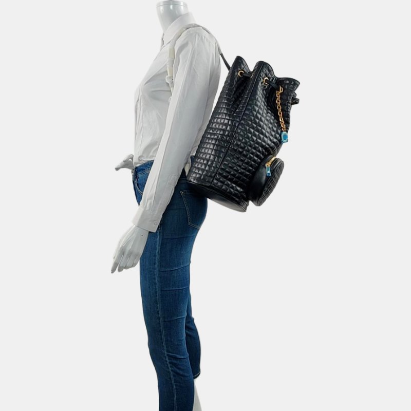 CELINE C CHARM黑色牛皮絎縫單肩包雙肩包 金色五金 9.8新-1