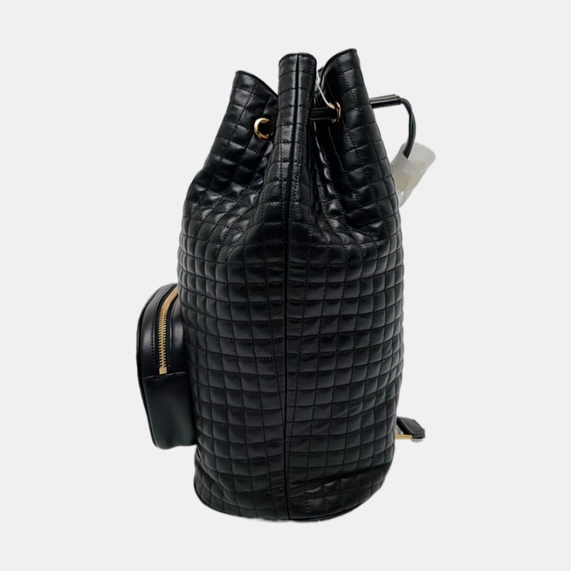 CELINE C CHARM黑色牛皮絎縫單肩包雙肩包 金色五金 9.8新-2