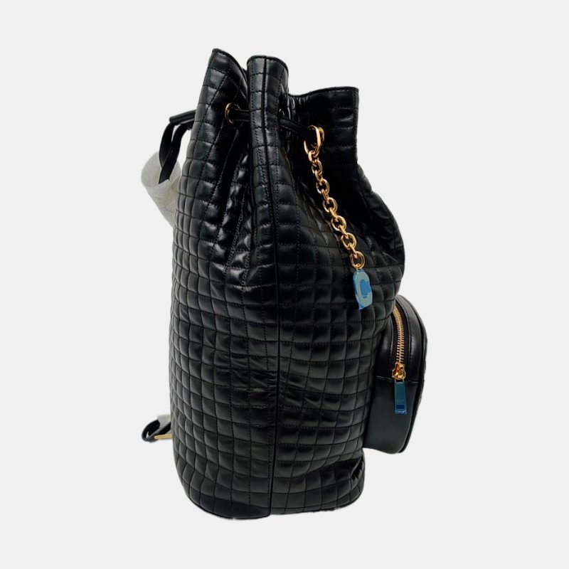 CELINE C CHARM黑色牛皮絎縫單肩包雙肩包 金色五金 9.8新-3